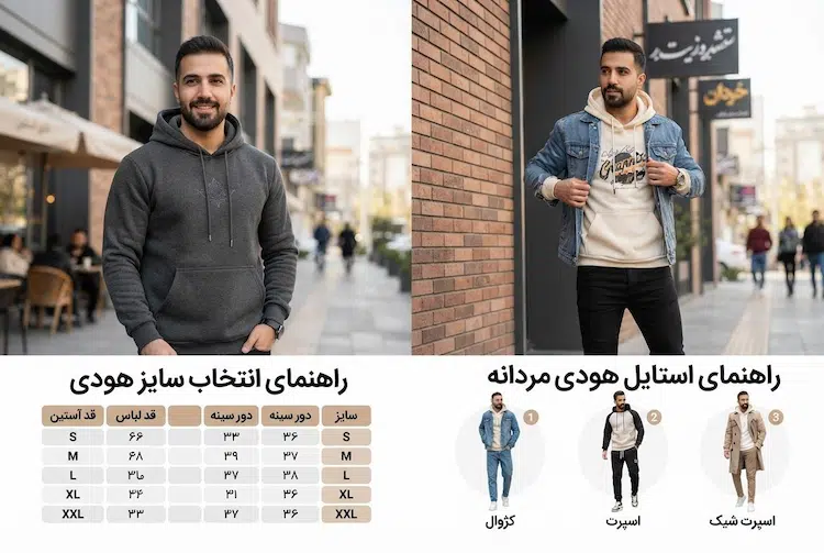 راهنمای انتخاب سایز هودی مردانه